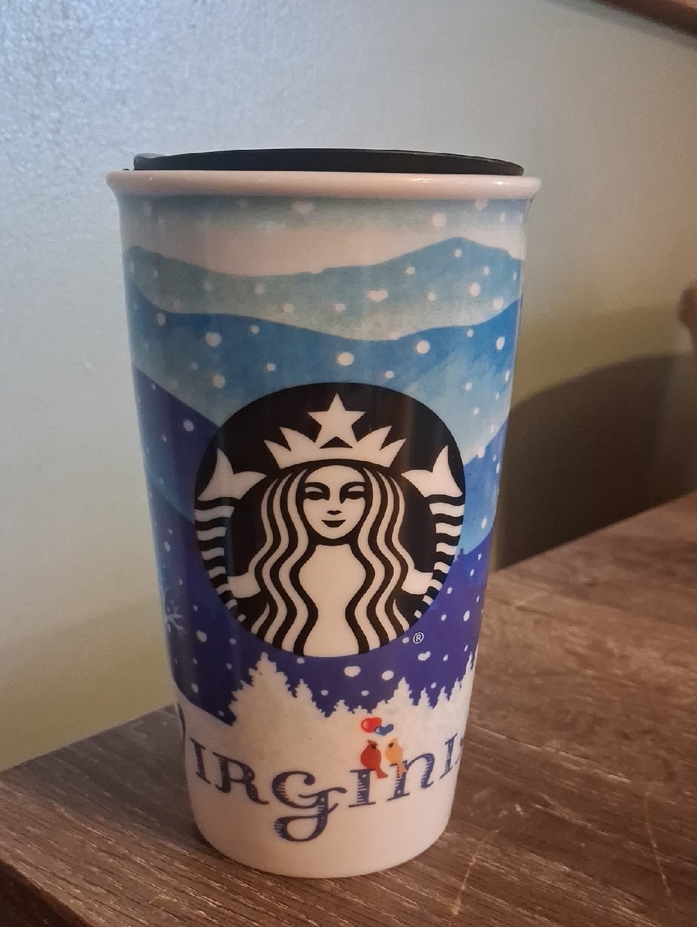 2016 Starbucks Vurginia Winter Skyline Collectors Ceramic Travel Tumbler